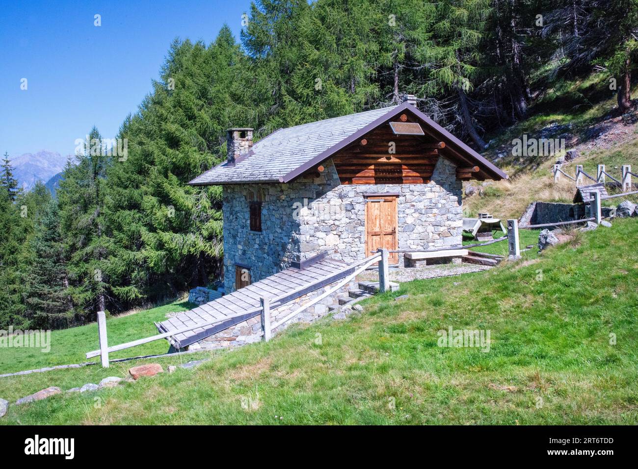 Berghütten in Valtellina bei Bormio - Italien Stockfoto