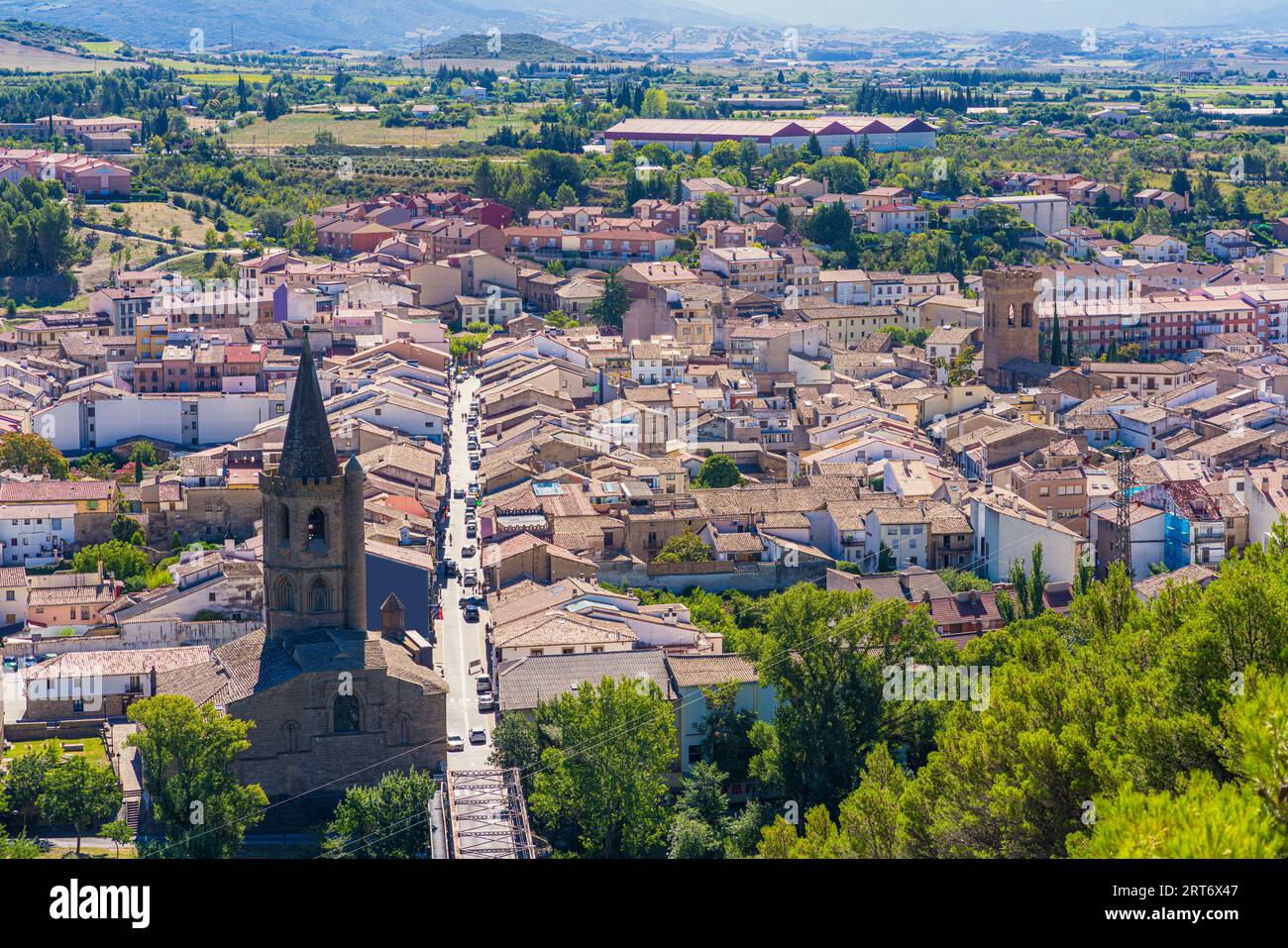 Erhöhter Blick auf Sangüesa Zangoza, Navarra, Spanien Stadtbild Stockfoto