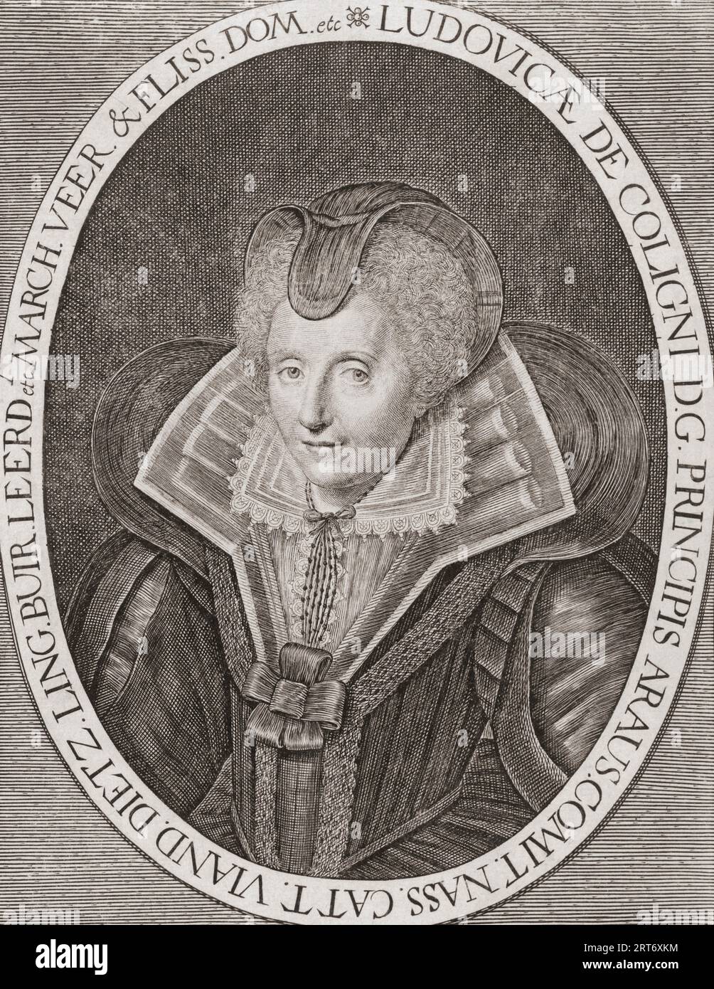 Louise de Coligny, 1555 - 1620. Ihr zweiter Ehemann war Wilhelm I., Prinz von Orange. Nach einem Werk von Crispijn van den Queborn. Stockfoto