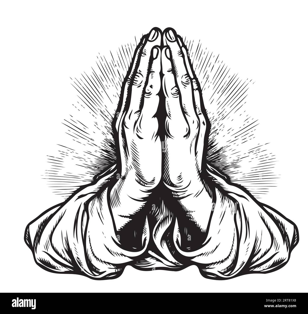Betende Hände zeichnen in Hand gezeichnet im grafischen Stil Vektor Religion Stock Vektor