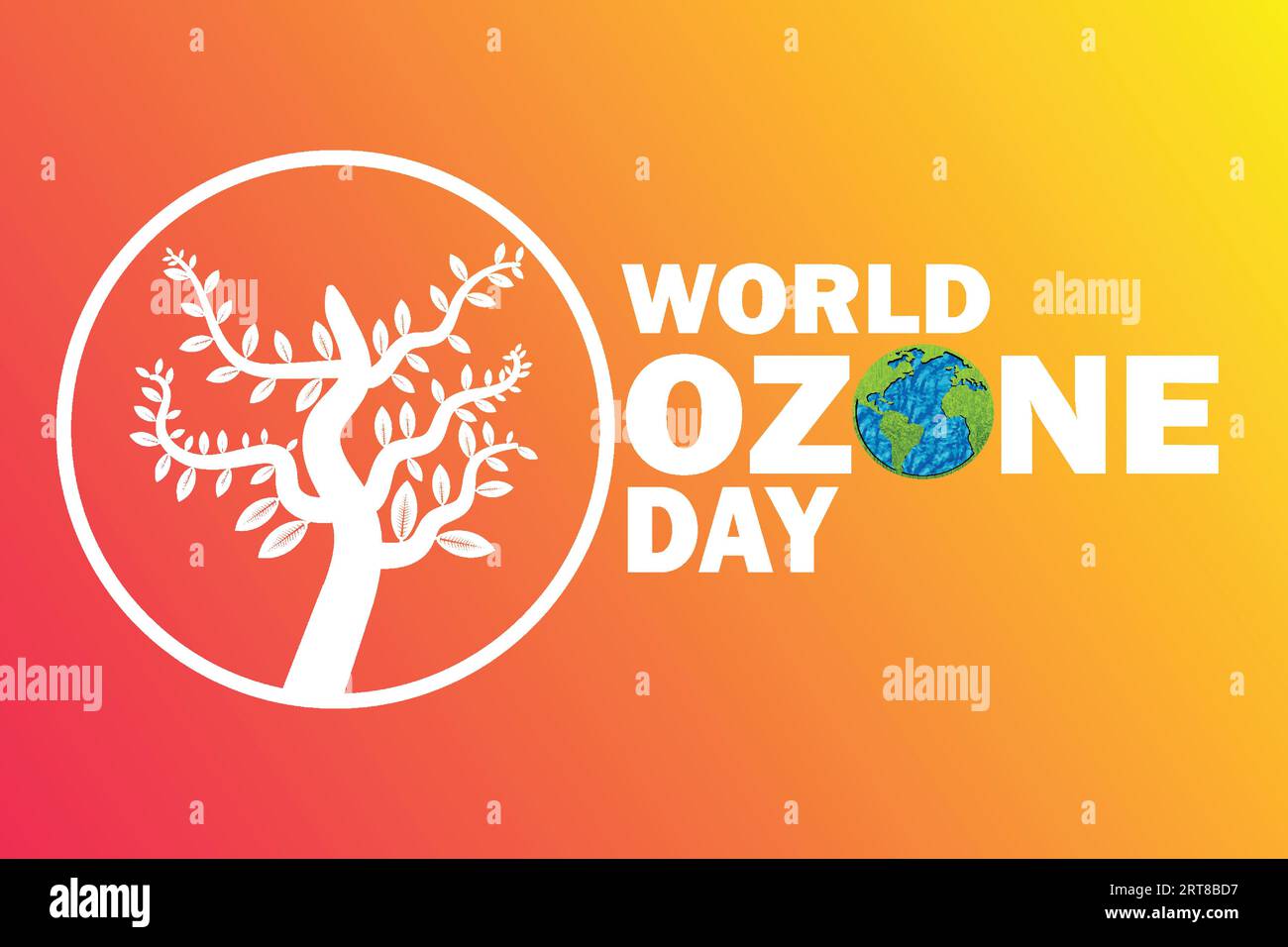 Vektorillustration zum Weltozonentag. World Ozone Day Konzept mit Baum und Planet. Geeignet für Grußkarten, Poster und Banner Stock Vektor
