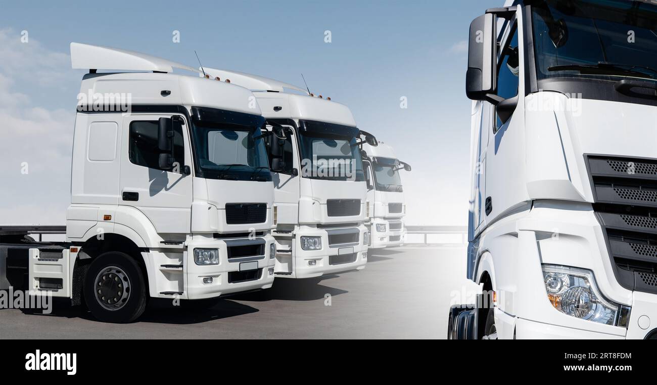 Lkw-Fracht- und Flottentransportkonzept. Stockfoto