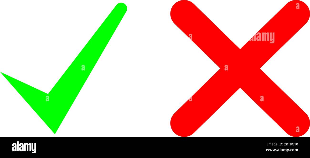 Symbol für Wright und False Zeile. Ja- Und Nein-Symbole. Aktivieren Sie Markierungssymbole. Richtig und Kreuzsymbol stimmen zu oder nicht. Stock Vektor