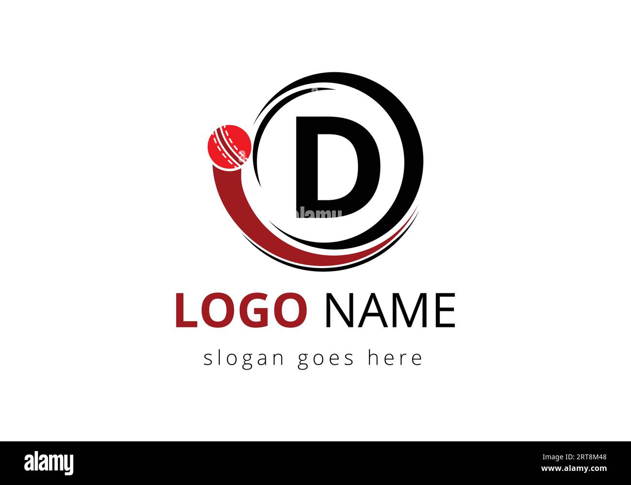 Cricket-Logo mit Buchstabe D und Symbol „beweglicher Cricket Ball“. Für Cricket Club Symbol Vektor Vorlage Stock Vektor