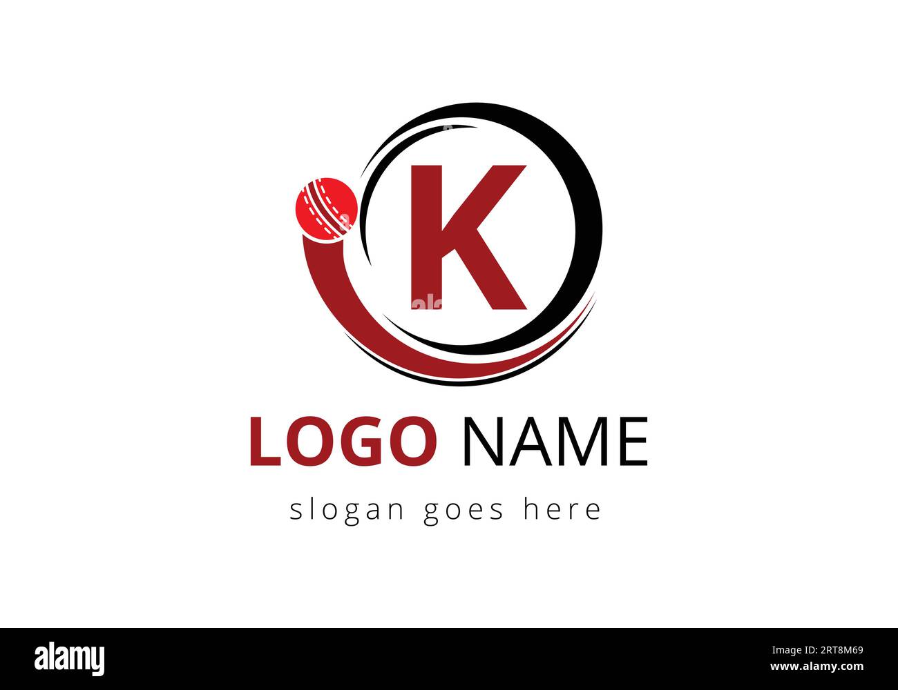 Cricket-Logo mit Buchstabe K und Symbol für den beweglichen Cricket-Ball. Für Cricket Club Symbol Vektor Vorlage Stock Vektor