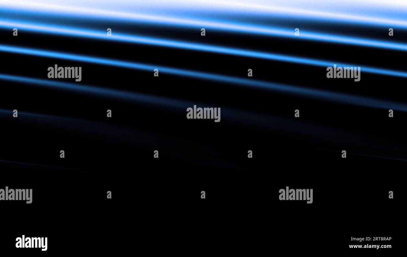 Abstrakte blaue Lichtstreifen auf schwarzem Hintergrund, abnehmende Perspektive, Luftstrom Stockfoto