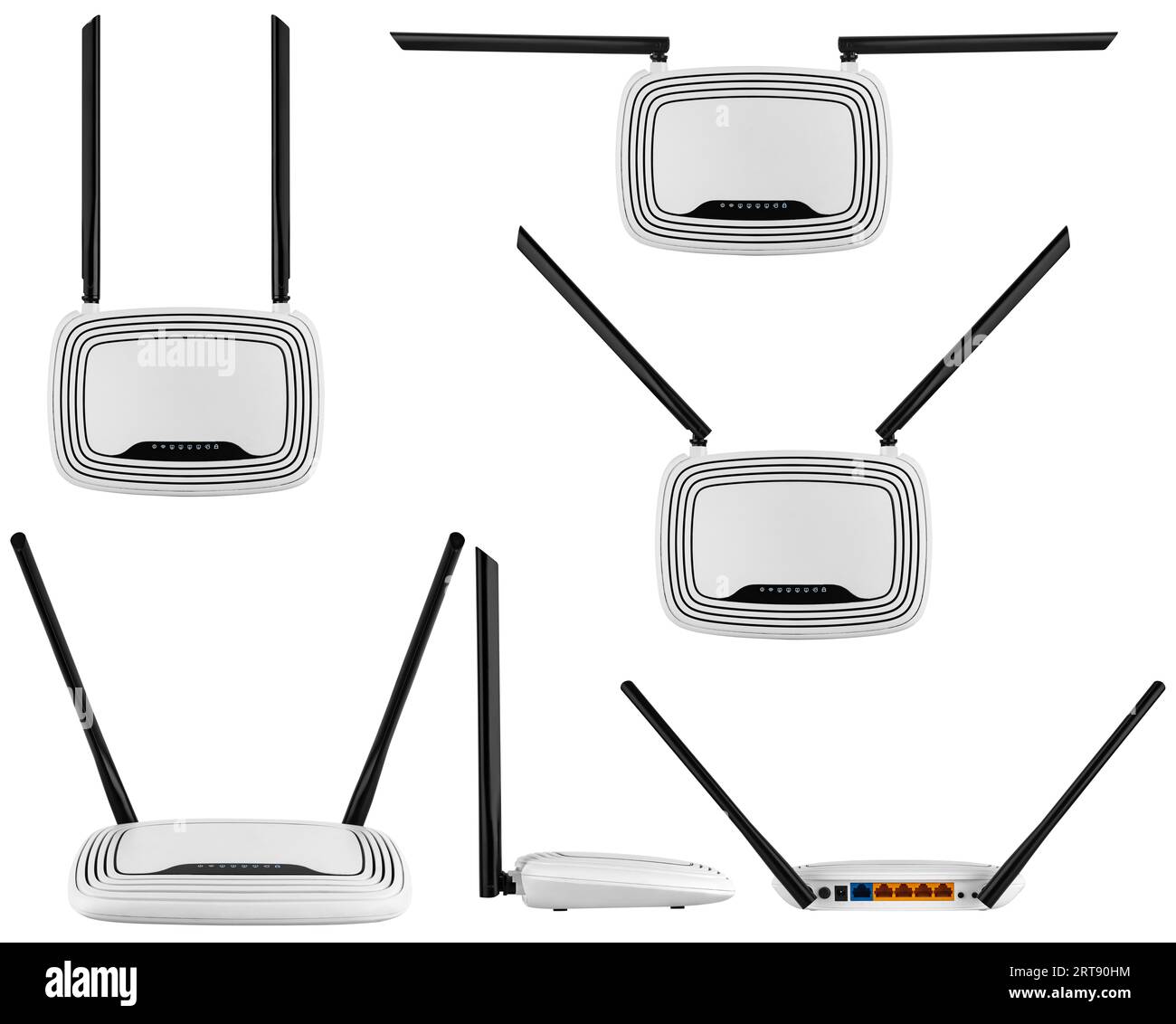 WLAN-Netzwerk-Router auf weißem Hintergrund isoliert Stockfoto