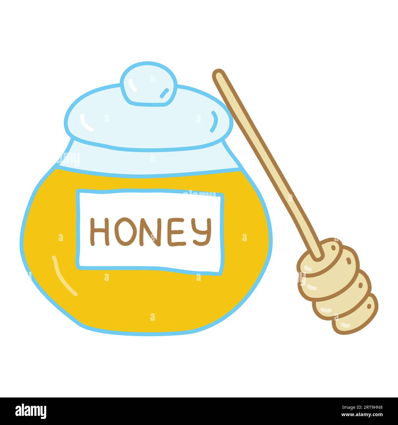 Glas mit Honig und Honig-Holzdipper oder Honiglöffel, Doodle-Stil flache Vektor-Illustration Stock Vektor