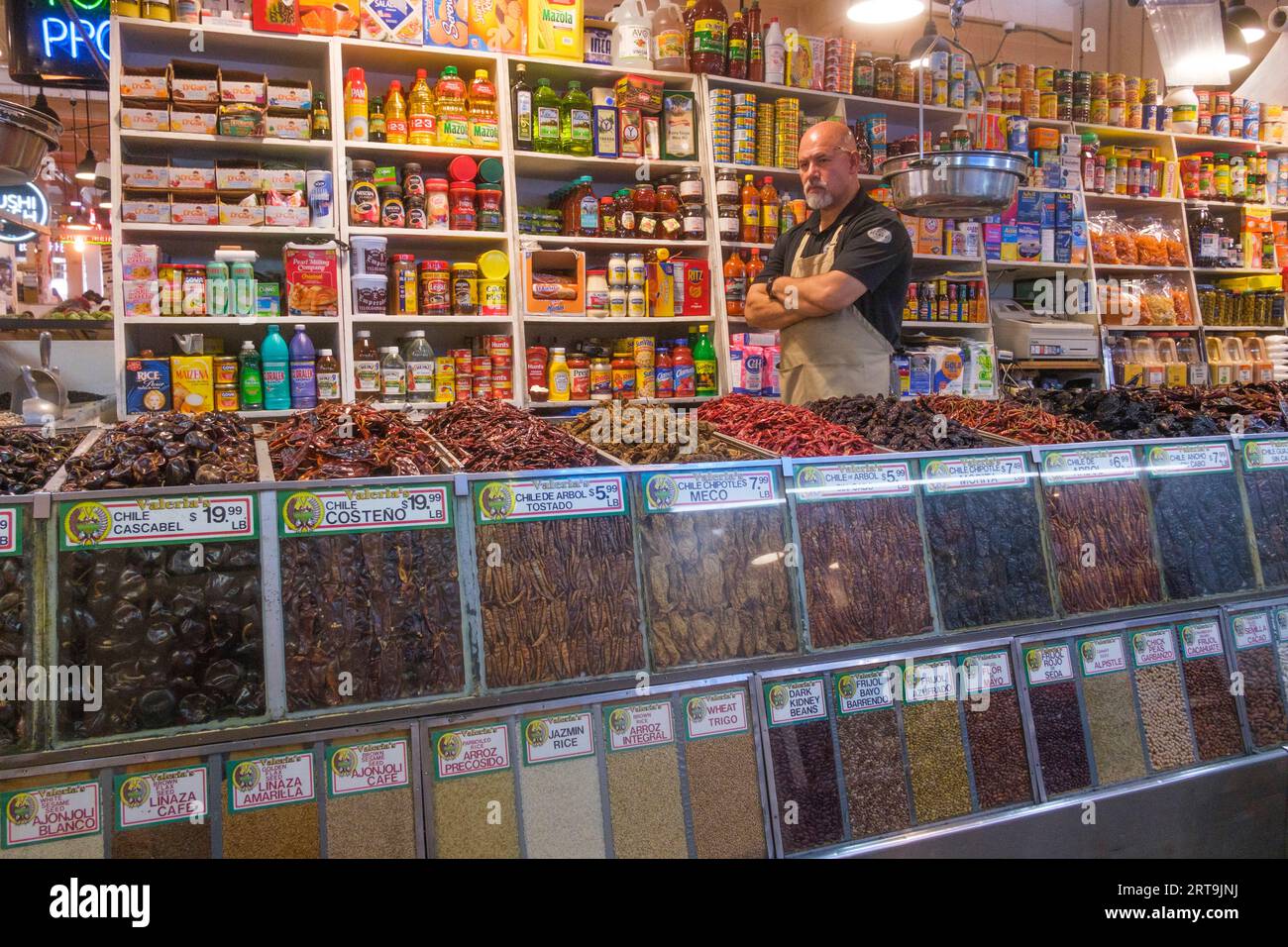 Lieferant, Grand Central Market. Los Angeles, Kalifornien, Vereinigte Staaten von Amerika Stockfoto