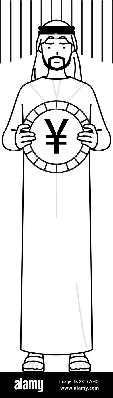 Muslimischer Mann ein Bild von Wechselkursverlust oder Yen-Abwertung, Vektor-Illustration Stock Vektor