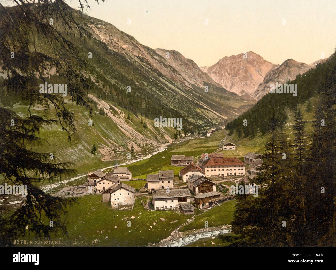 S-charl, Scuol, Unterengadin, Graubünden, Graubünden, Schweiz 1890. Stockfoto