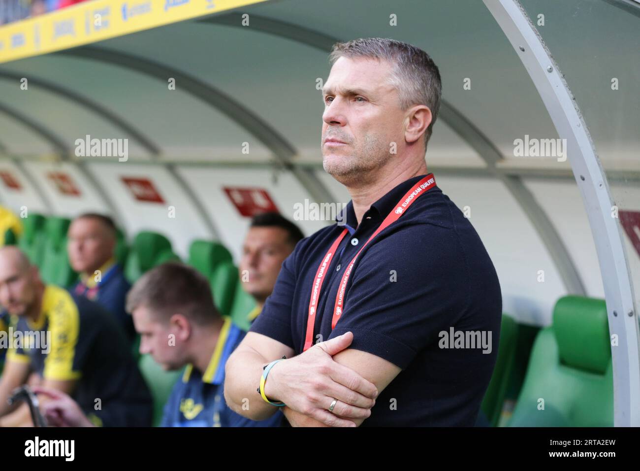 Breslau, Polen. September 2023. Trainer Serhiy Rebrov aus der Ukraine beim Qualifikationsrunden-Match der Europameisterschaft 2024 zwischen der Ukraine und England in der Tarczynski Arena. Endstand: Ukraine 1:1 England. (Foto: Grzegorz Wajda/SOPA Images/SIPA USA) Credit: SIPA USA/Alamy Live News Stockfoto