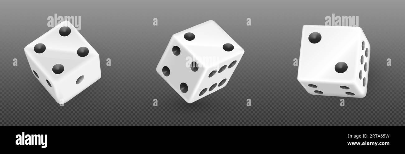 3D-Casino-Spielwürfelrolle isoliertes Vektorsymbol. Weißes, realistisches Glücksspiel-Poker, Glücksquadrat mit vier und zwei Punkten. Spielzeugteile für zufällige Glücksspiele mit Risiko Stock Vektor