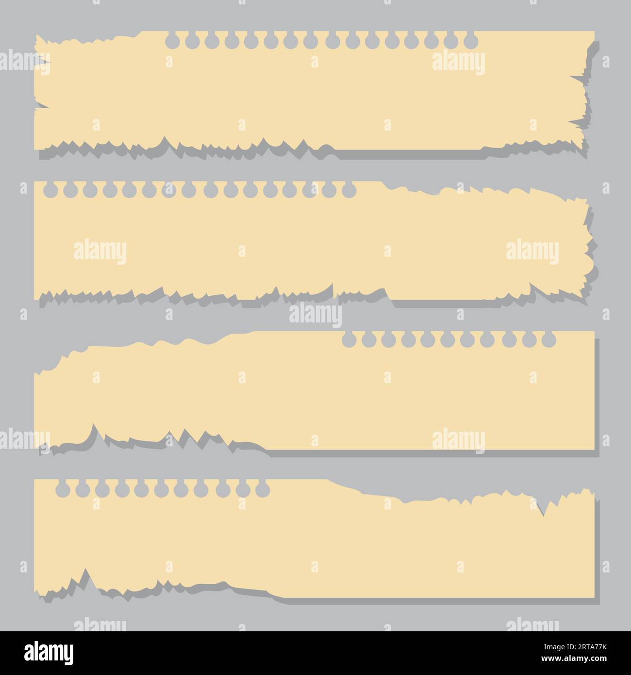 Design Von Gerippten Seiten. Papierrisse Notizen Abgerissene Kanten Mit Klebeband, Vektor-Notizblock Realistische Farbe Schreibpapier Leere Memo-Papier Stock Vektor