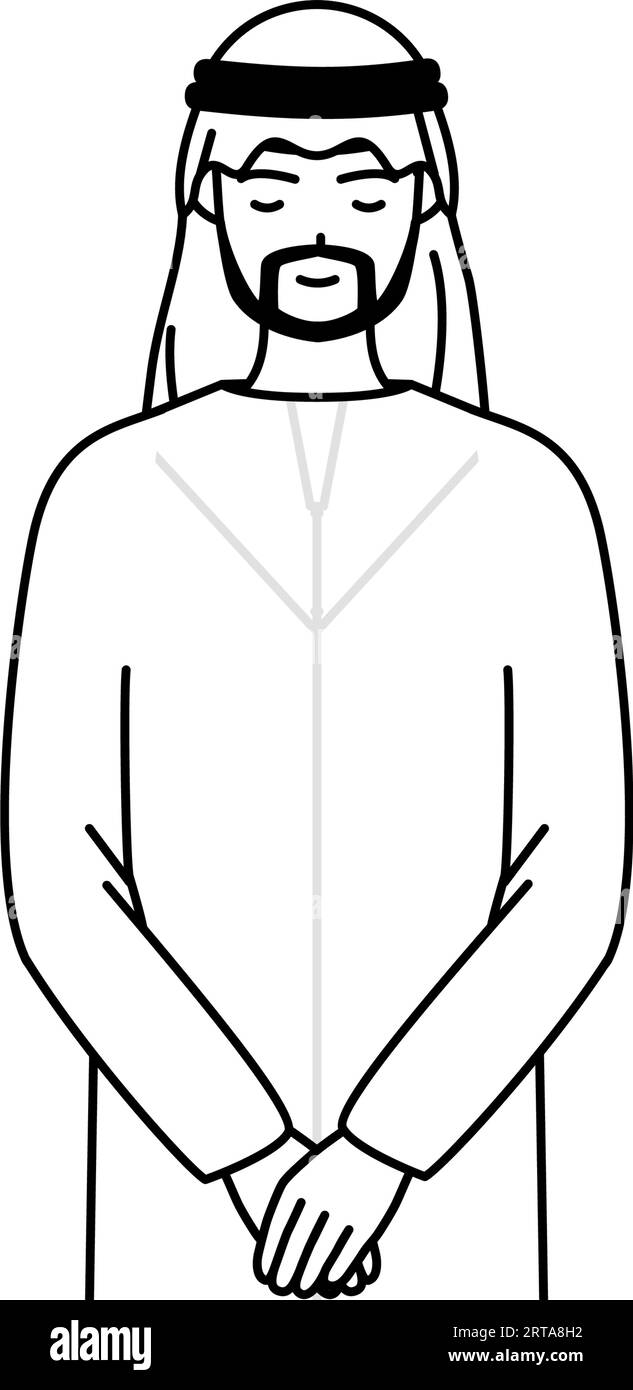 Muslimischer Mann, der sich mit gefalteten Händen beugt, Vektor-Illustration Stock Vektor