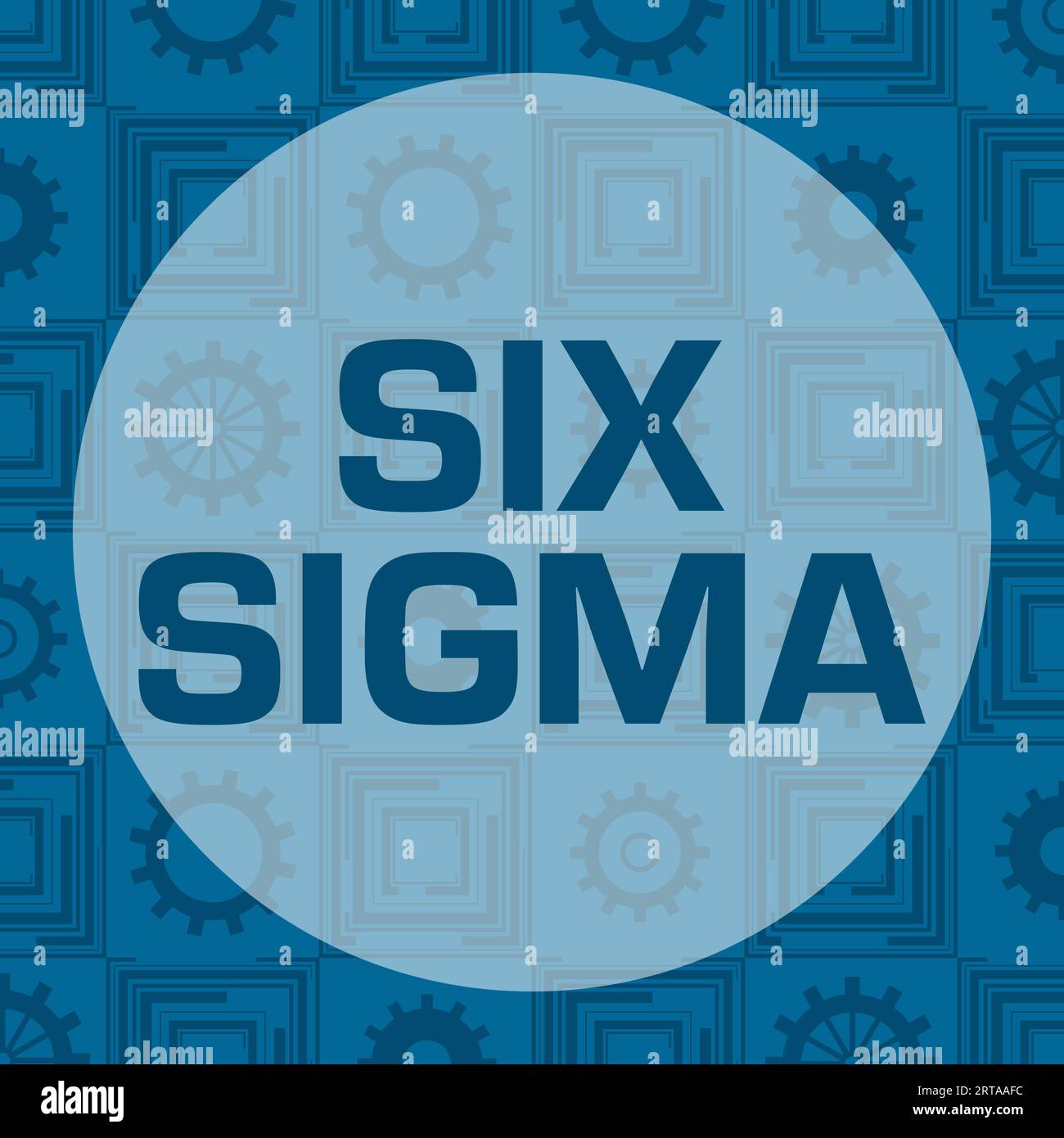 Six Sigma Gears – Text Mit Blauem Texturkreis Stockfoto