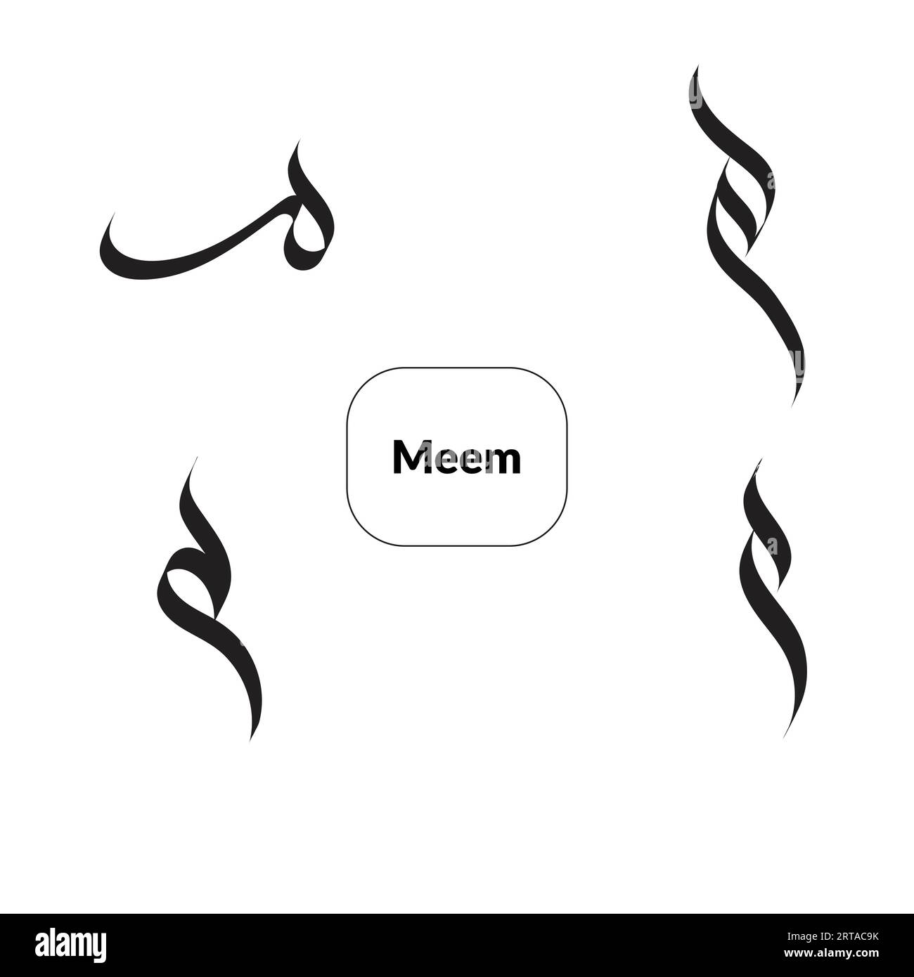 Arabische Kalligraphie im Al-Saif-Stil, Alphabet Meem in vier Varianten abstrakter Vaktor. Stock Vektor