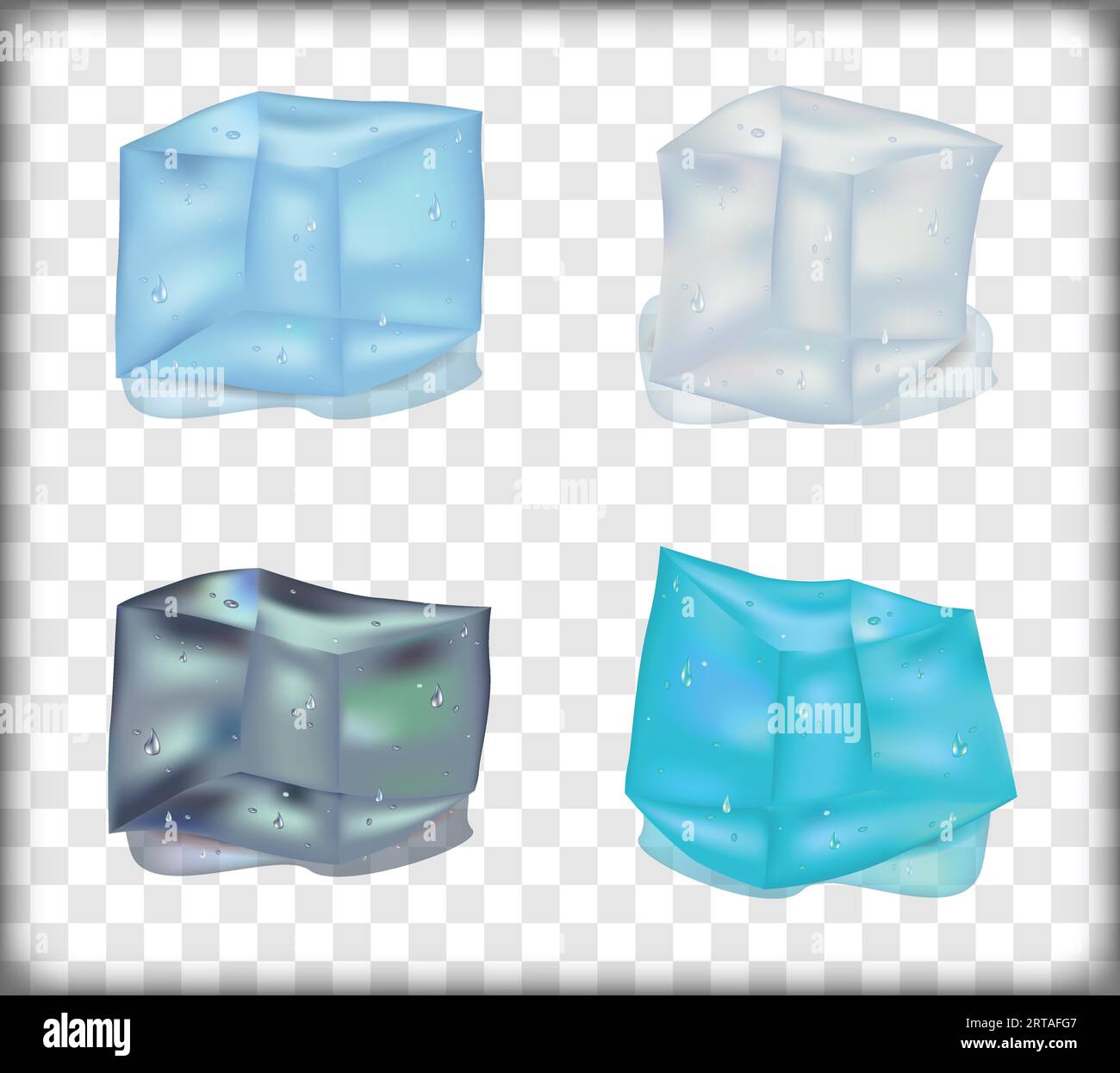 Set mit Vektorillustrationen von schmelzenden, realistischen, farbenfrohen Eiswürfeln Stock Vektor