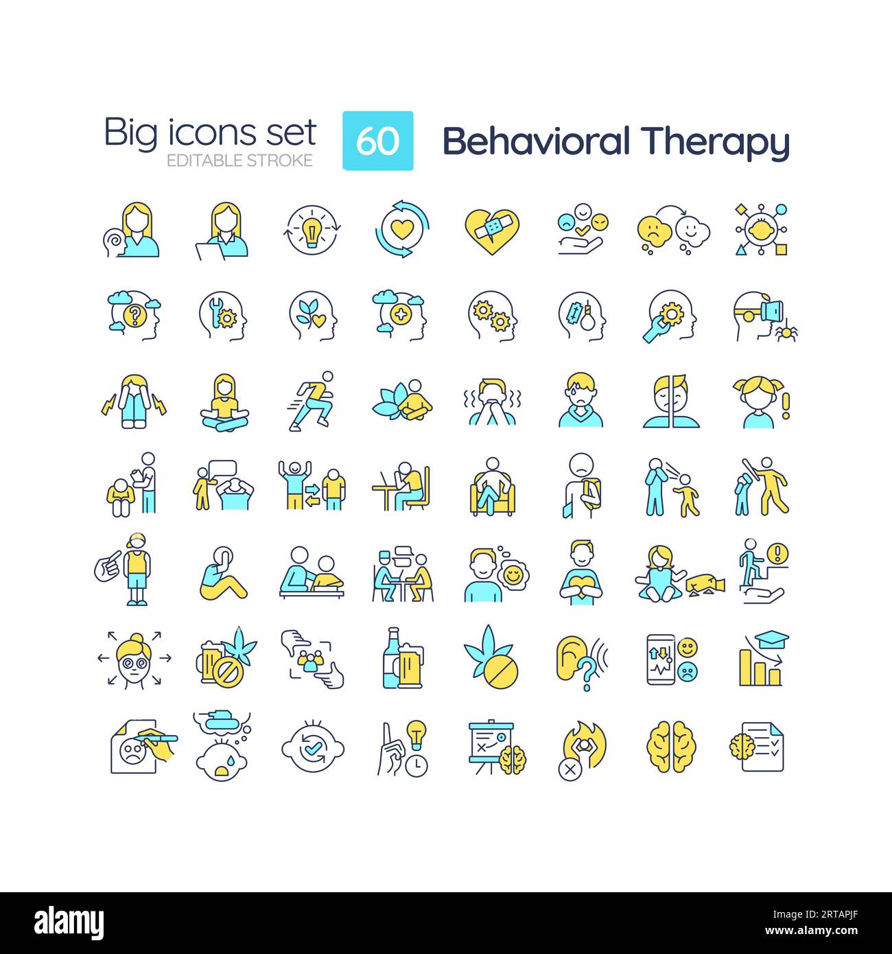 Anpassbares, mehrfarbiges großes Symbolset für die Verhaltenstherapie Stock Vektor Anpassbares, mehrfarbiges großes Symbolset für die Verhaltenstherapie Stock Vektor