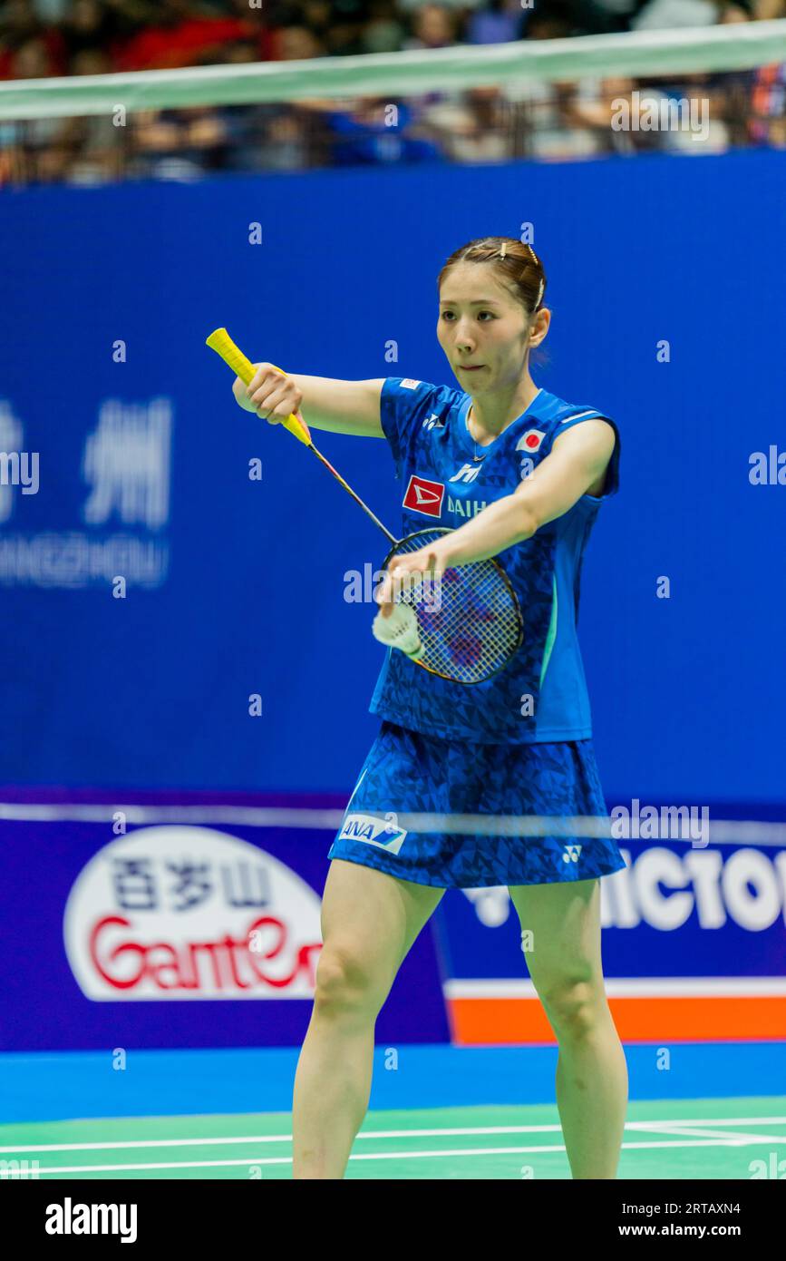 Die chinesischen Badmintonspieler Chen Qingchen, Jia Yifan besiegen die japanischen Badmintonspieler Nami Matsuyama, Chiharu Shida mit 2-1 im Frauen-Doppel sem Stockfoto