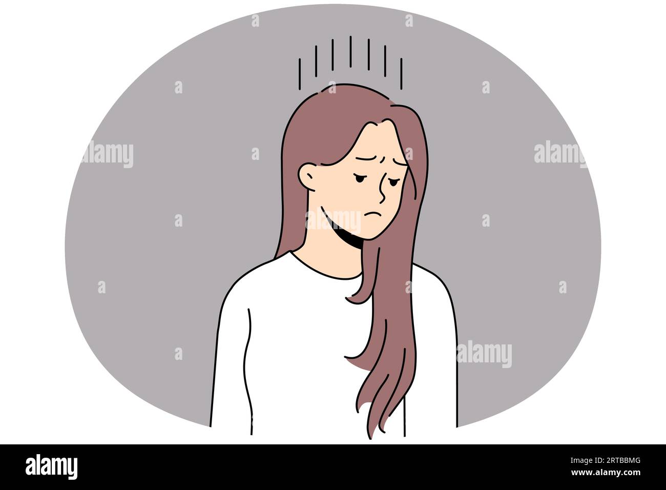 Unglückliche junge Frau fühlt sich bekümmert und leidet unter Depressionen oder psychischen Problemen. Verärgert weiblichen Kampf mit Stimmungsschwankungen und Einsamkeit. Vektorgrafik. Stock Vektor