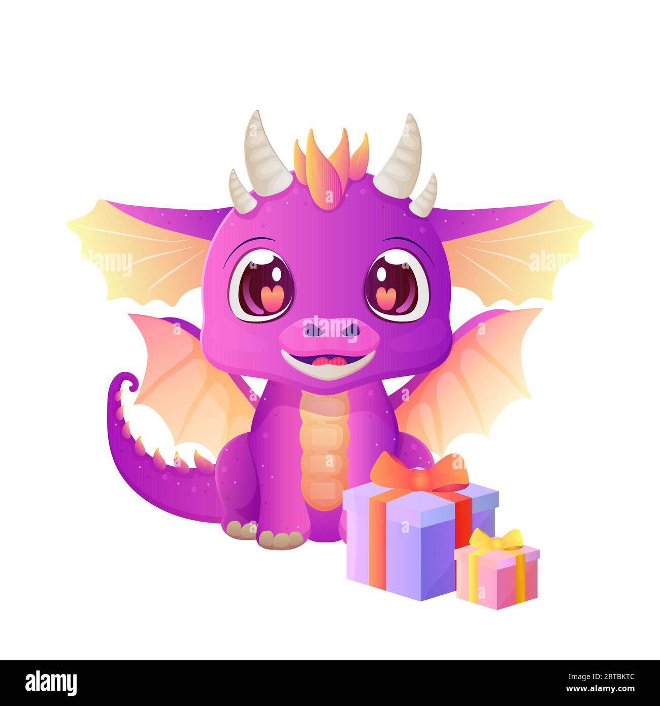 Niedlicher Drache, Neujahr, Jahr des Drachen. Zeichentrickstil, lila, Vektorillustration Stock Vektor
