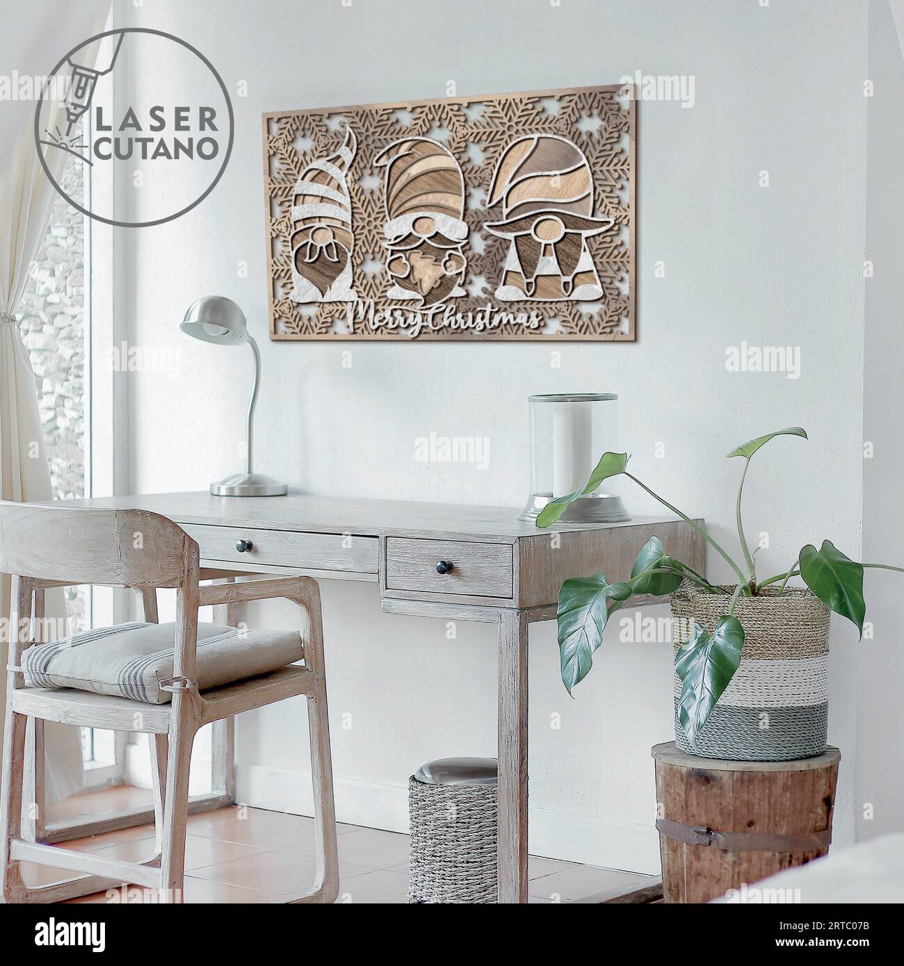 Heben Sie Ihre Weihnachtsdekoration auf eine neue Ebene der Verzauberung mit unseren hölzernen Weihnachtsgnomes Panno. Stock Vektor