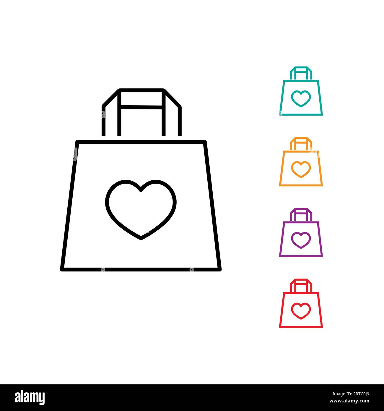Einkaufstaschenmarkensymbol, Liebe und Geschenk, Paket mit Herzzeichen, Vektorgrafiken, ein lineares Muster auf weißem Hintergrund Stock Vektor