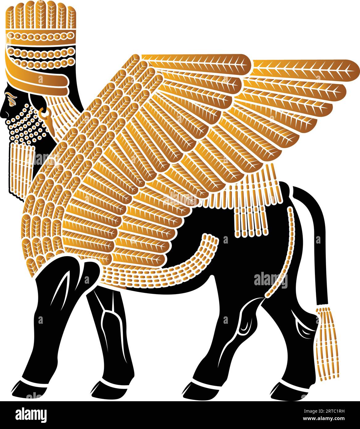 Lamassu, der alte mesopotamische menschliche Kopf und Stierkörper Stock Vektor