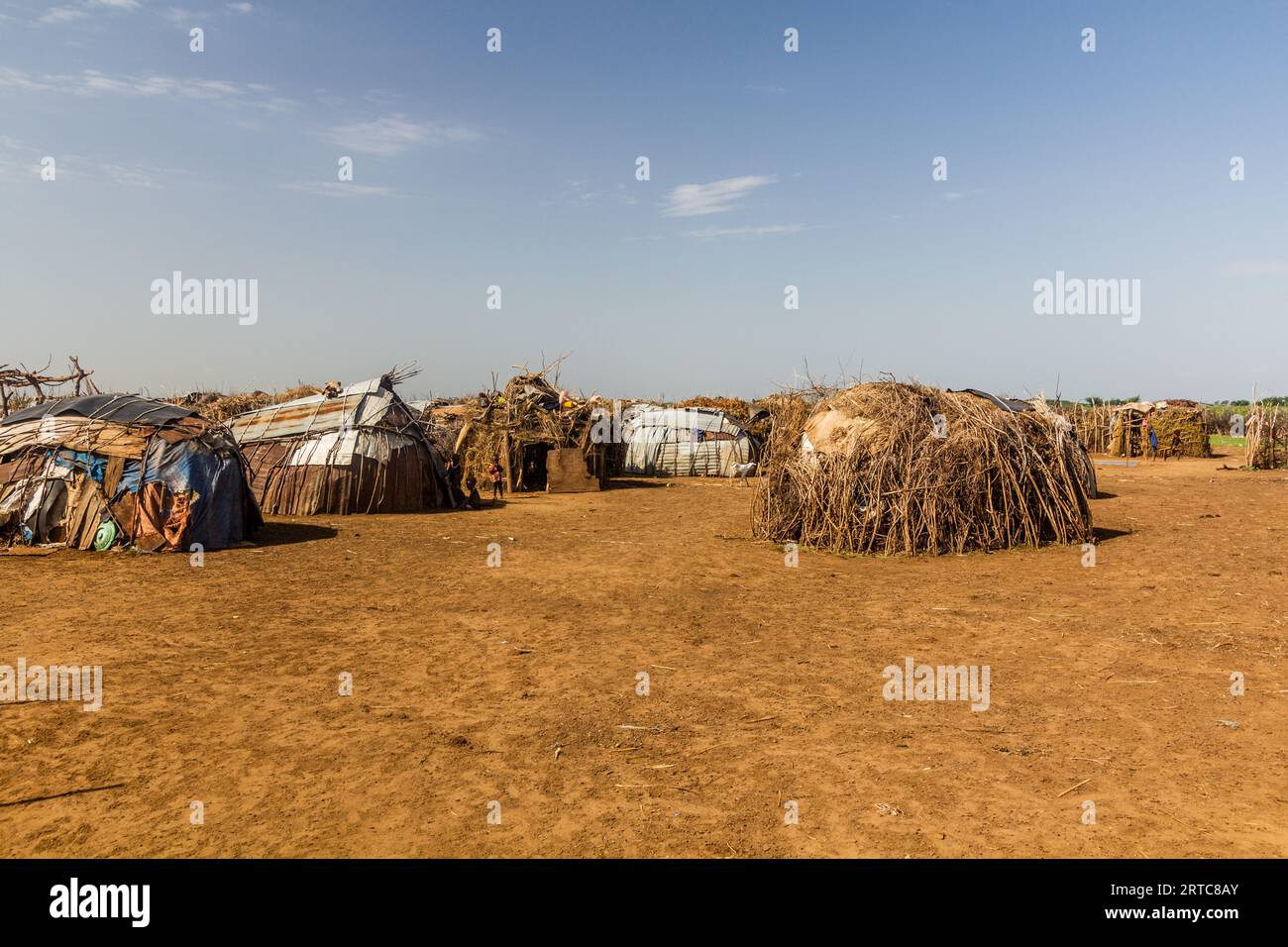 Daasanach-Stammesdorf in der Nähe von Omorate, Äthiopien Stockfoto