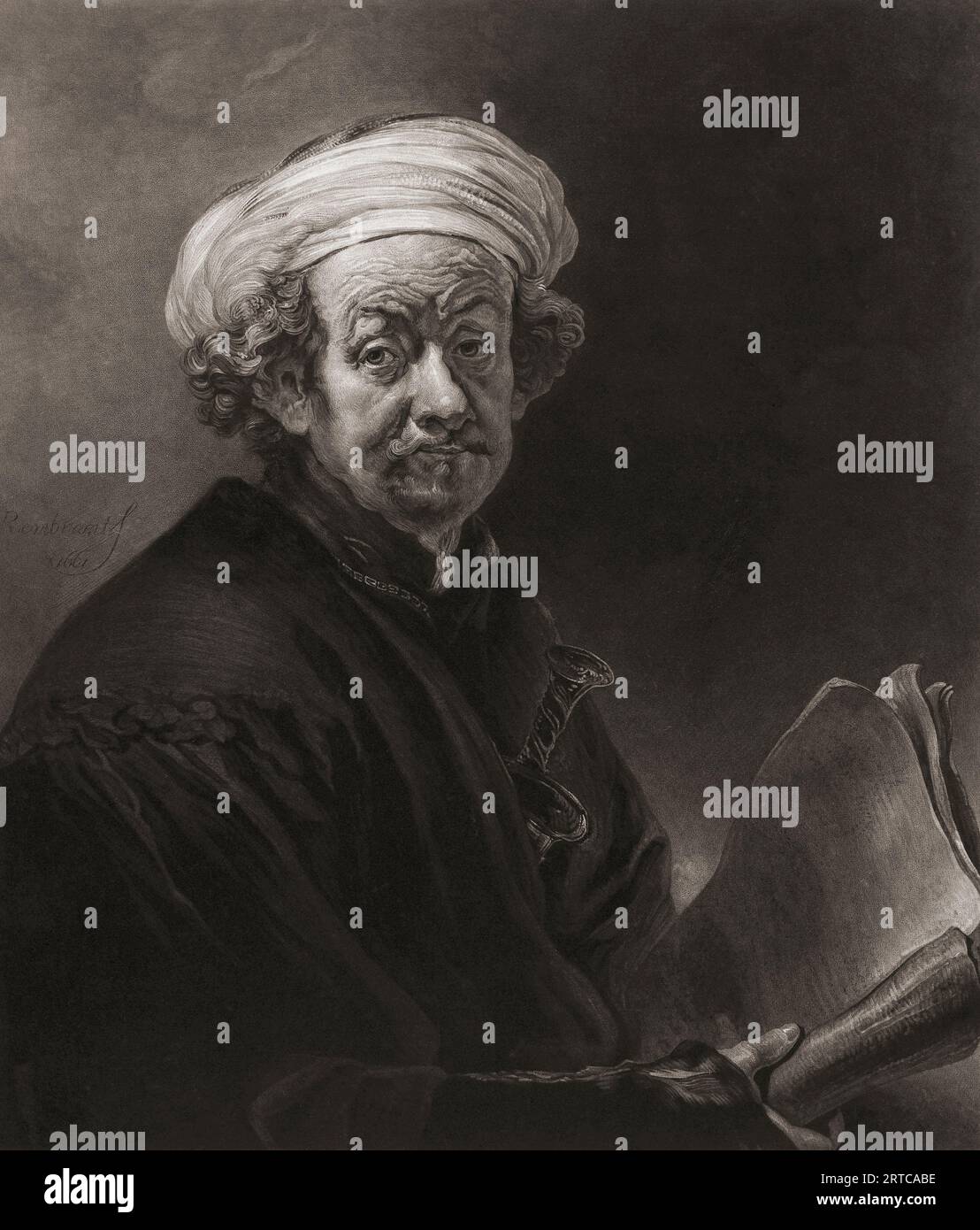 Rembrandt als Apostel Paulus. Rembrandt Harmenszoon van Rijn, 1606-1669. Niederländischer Künstler. Nach einem Druck von Charles Turner aus dem Selbstporträt von Rembrandt. Stockfoto