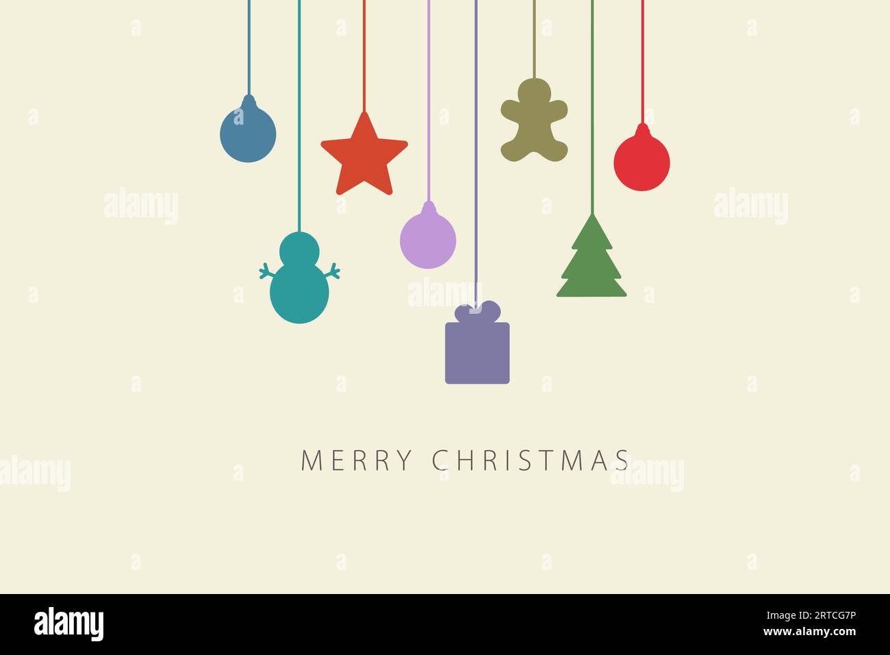 Grußkarte mit fröhlicher Weihnachtsbeschriftung und farbenfrohen weihnachtsdekorationen Stock Vektor
