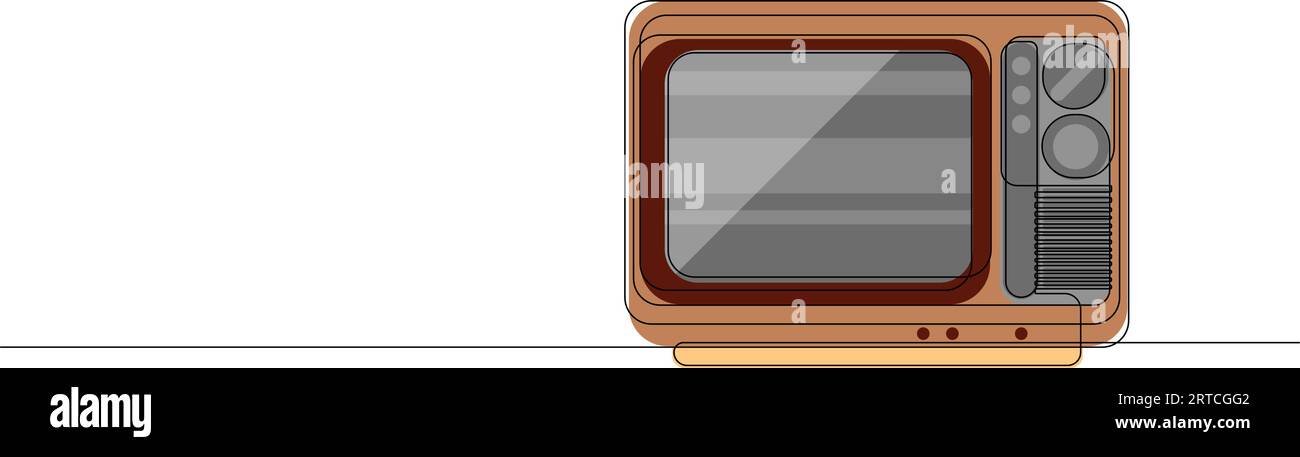 Altmodisches tv-programm mit einzeiliger Farbzeichnung im Retro-Stil. Antikes analoges Fernsehkonzept im Vintage-Stil, gezeichnet von einer Zeile. Vektorillustration Stock Vektor