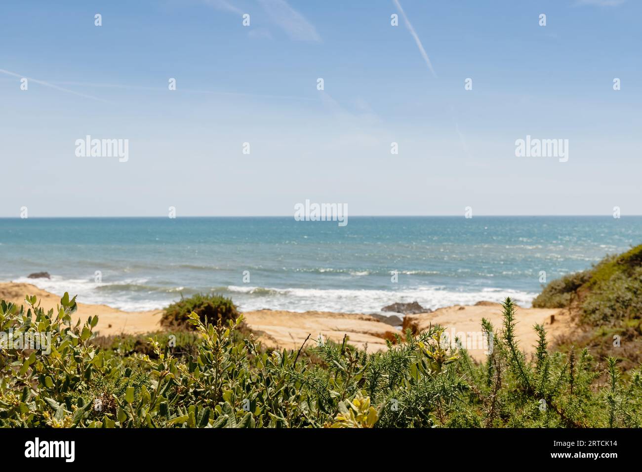Blick auf den Strand Pointe du Payre, Jard sur Mer, Frankreich an einem Sommertag, Vendée, Frankreich Stockfoto