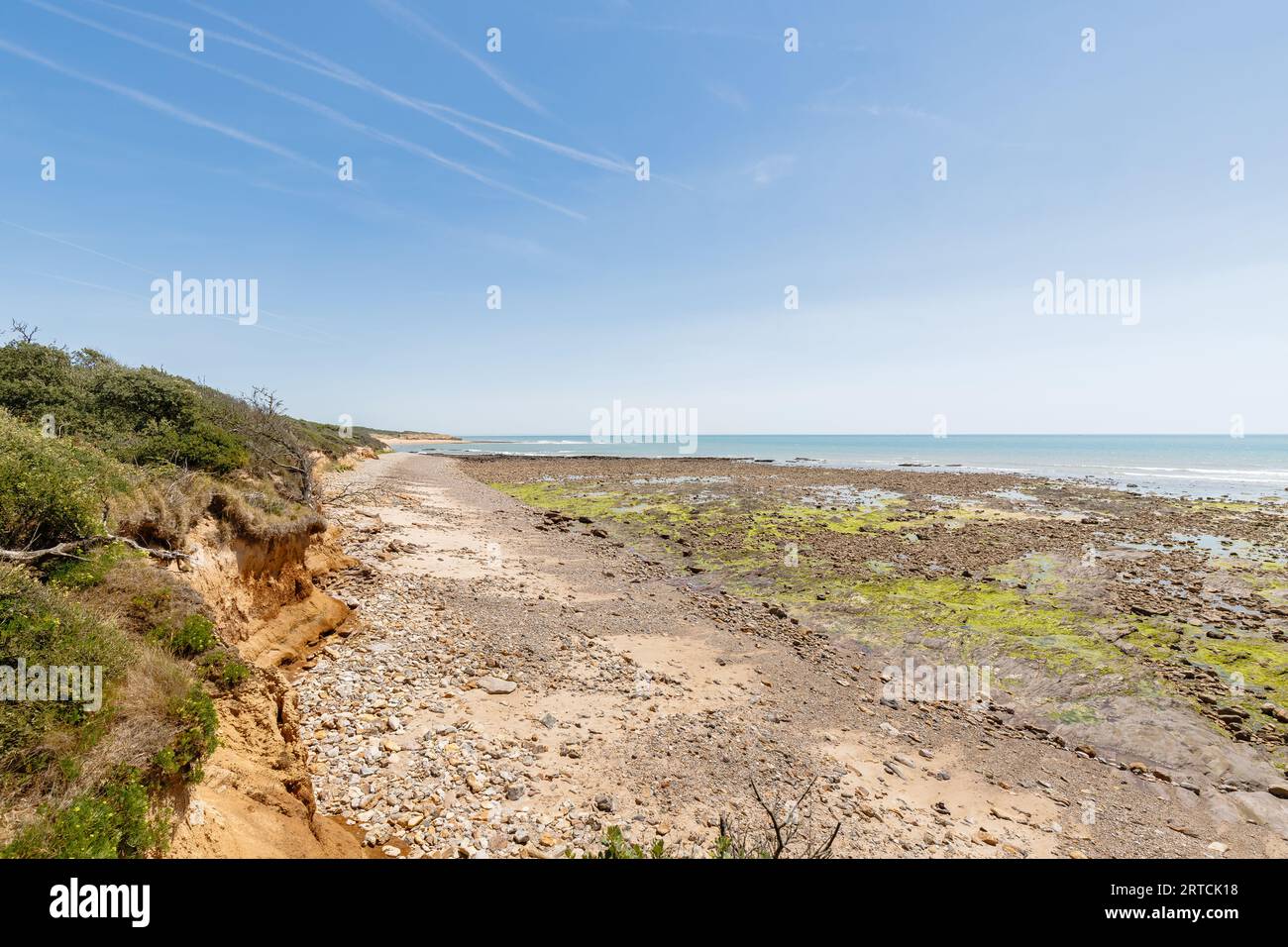 Blick auf den Strand von La Mine in Jard sur Mer, Frankreich an einem Sommertag, Vendée, Frankreich Stockfoto
