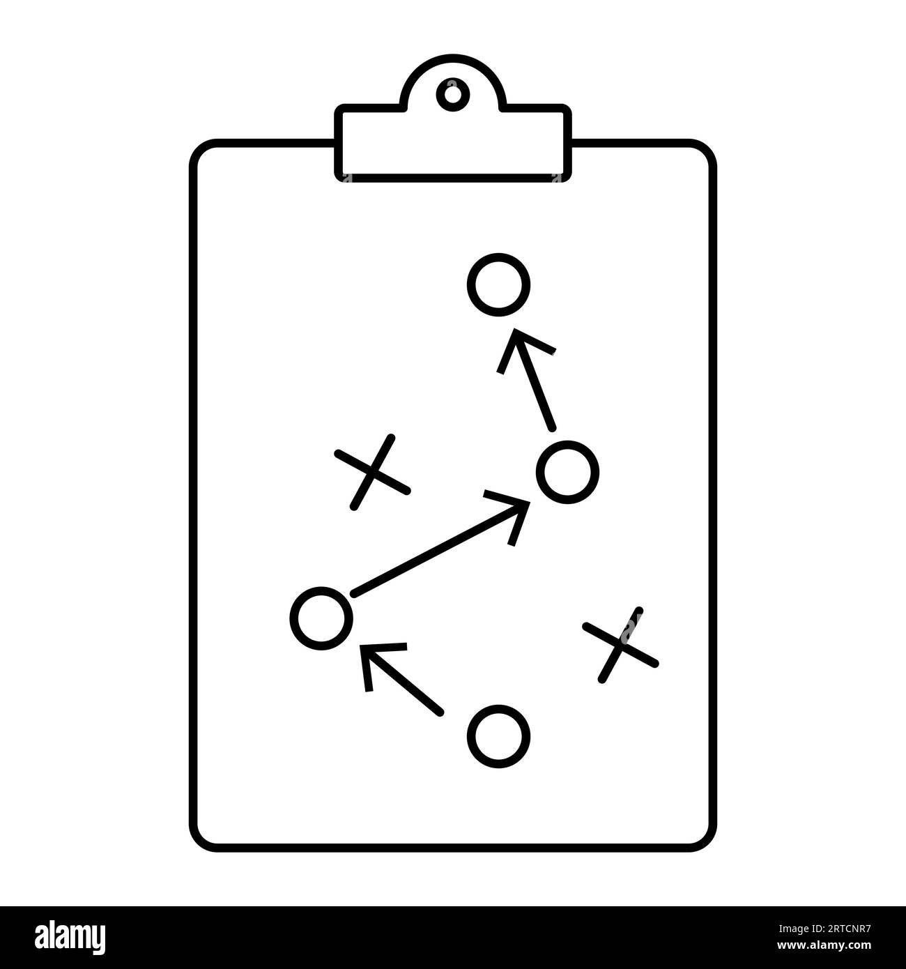 Fussballtaktik auf dem Clipboard. Strategietafel des Fußballtrainers. Vektorillustration isoliert auf weißem Hintergrund Stock Vektor