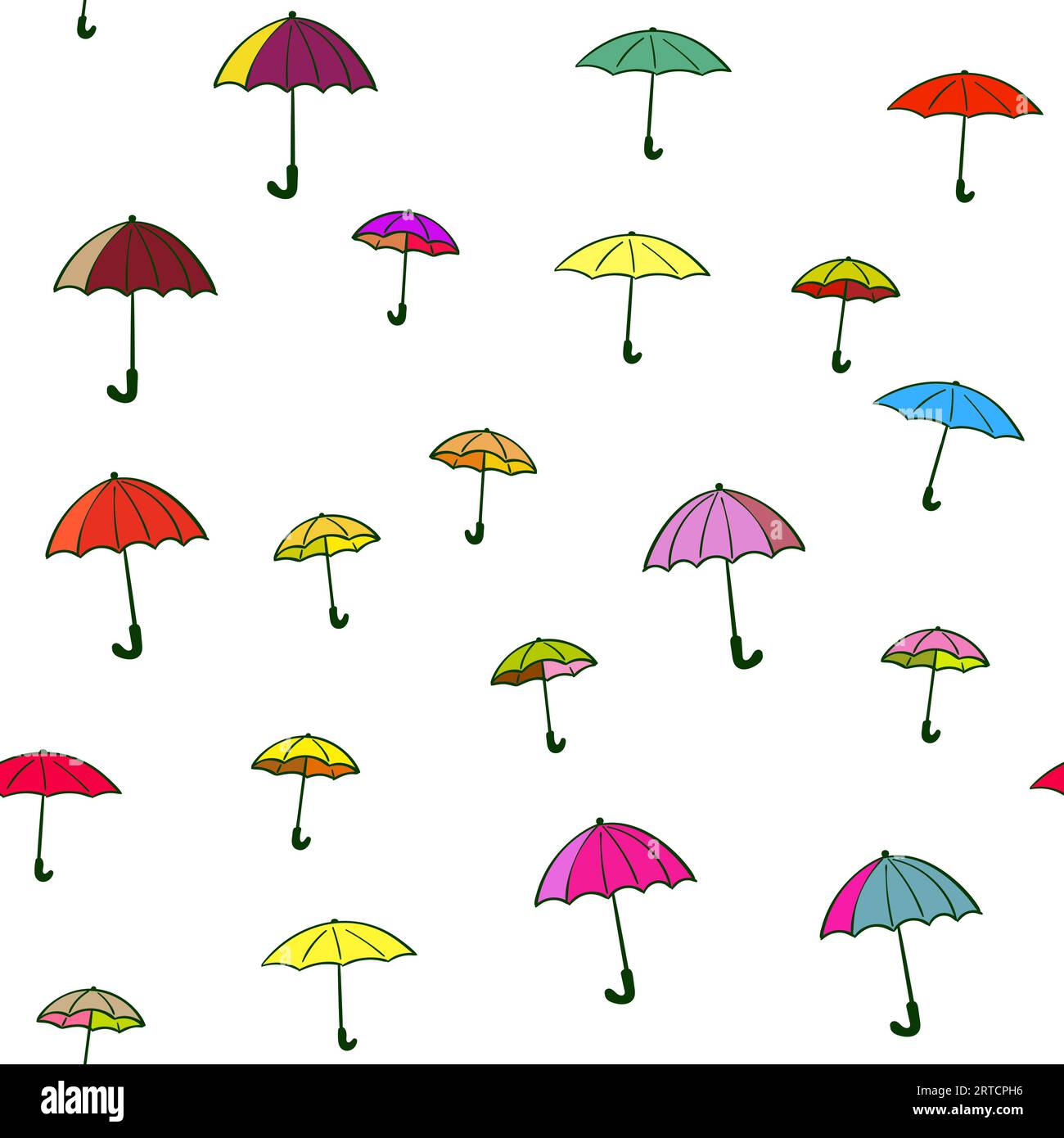 Nahtloser Hintergrund mit bunten Regenschirmen, Konzept für glückliches regnerisches Wetter Stock Vektor