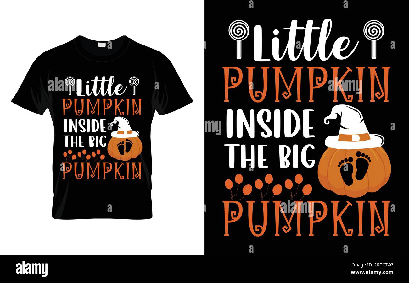 Kleiner Kürbis in der großen Kürbis lustigen Halloween Kürbis Kostüm T-Shirt Design Vektor Vorlage Stock Vektor