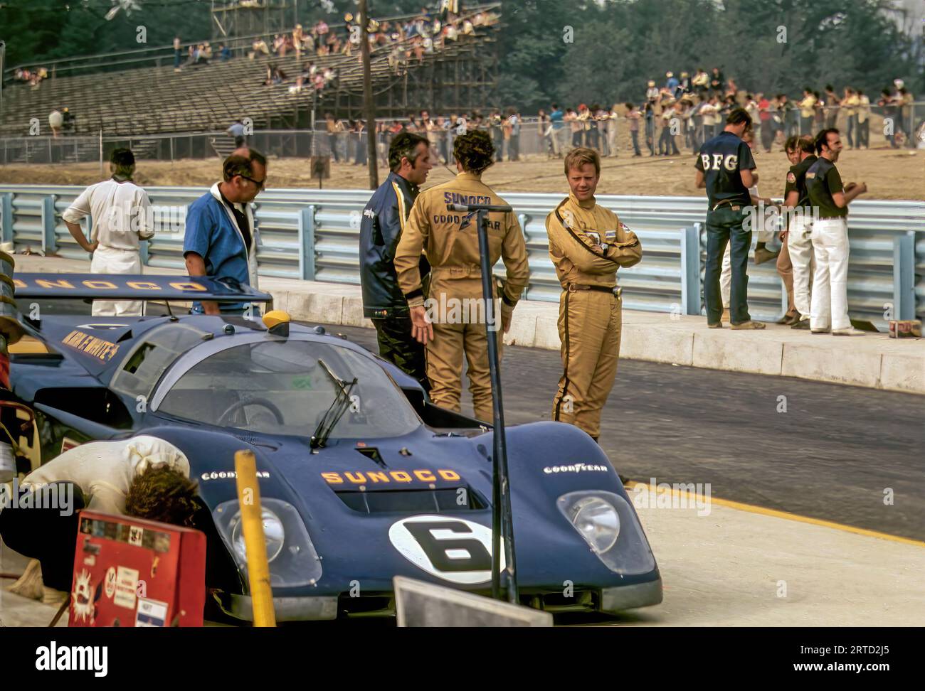 1971 Watkins Glen International Championship für macht 6 Stunden, Roger Penske, Mark Donohue, David Hobbs in der Roger Penske/Kirk F White Ferrari 512 M, startete 1., DNF Stockfoto