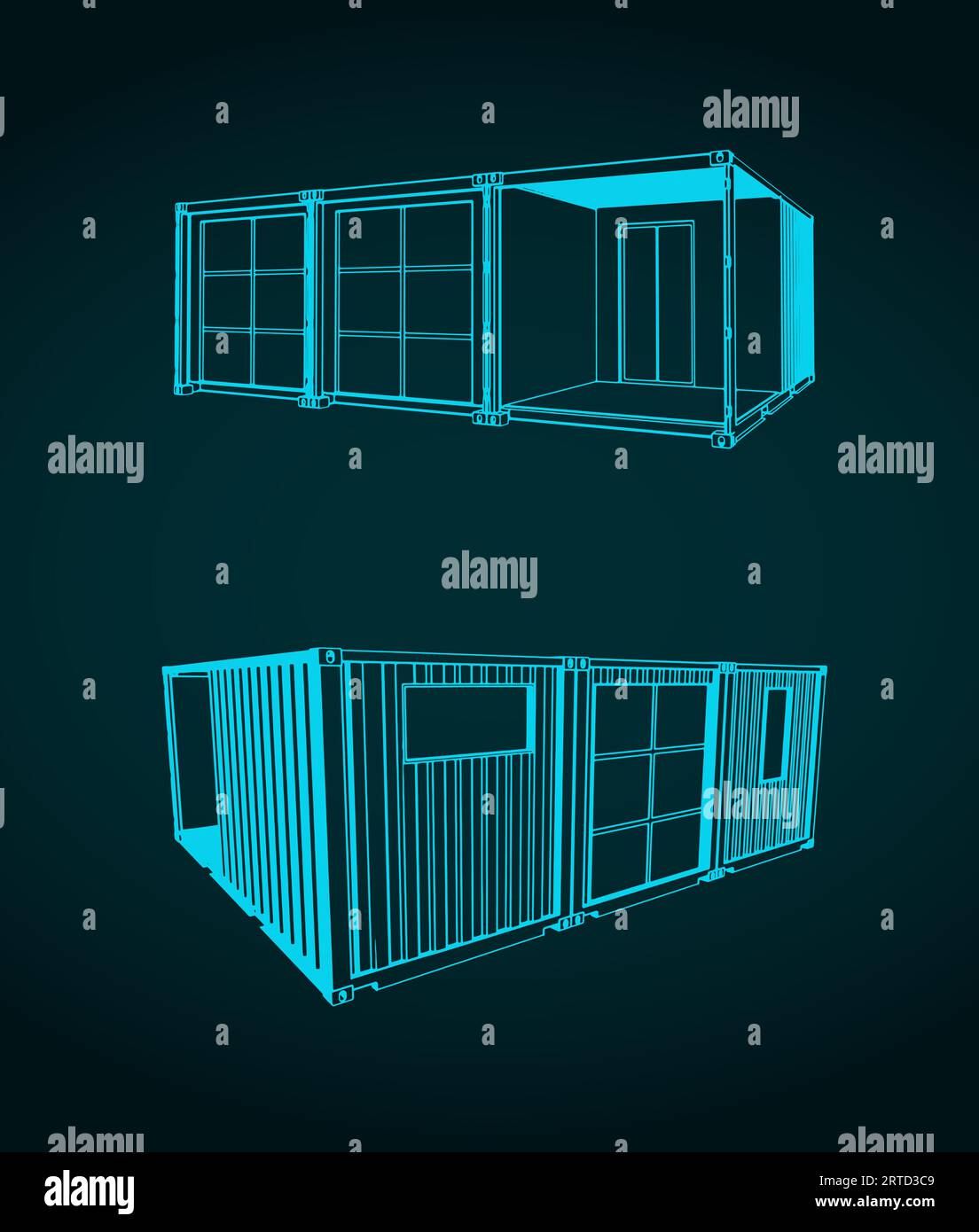 Stilisierte Vektorillustration eines modularen Containerhauses Stock Vektor