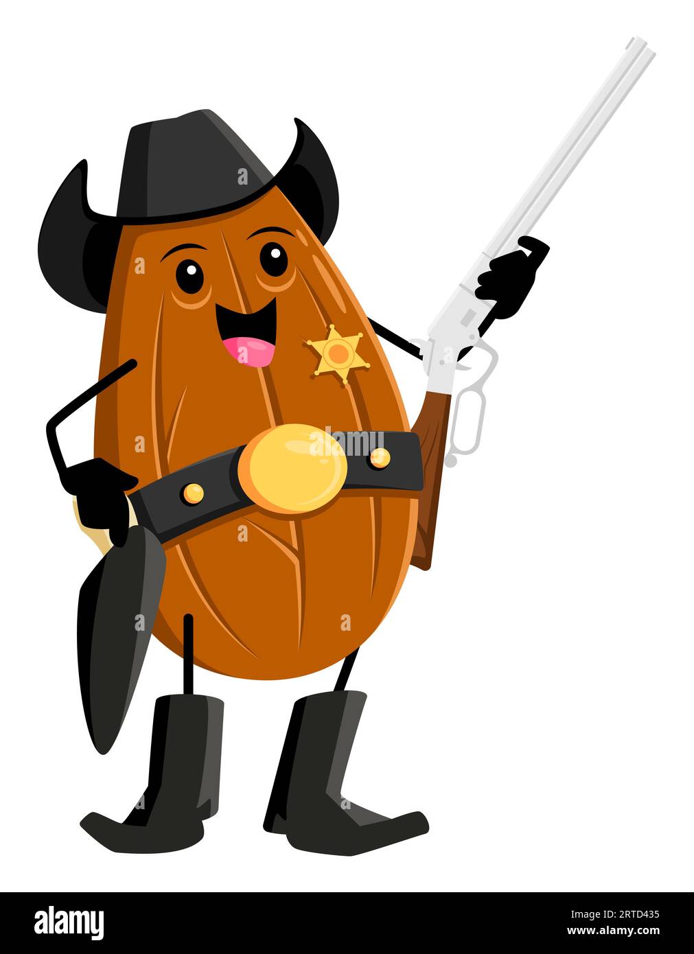 Comic-Mandel-Nuss-Cowboy-Sheriff-Charakter. Vector robust, robust und legendär mit einer Western Twist Kernel-Figur, die ein Gewehr hält, das das Wi repräsentiert Stock Vektor