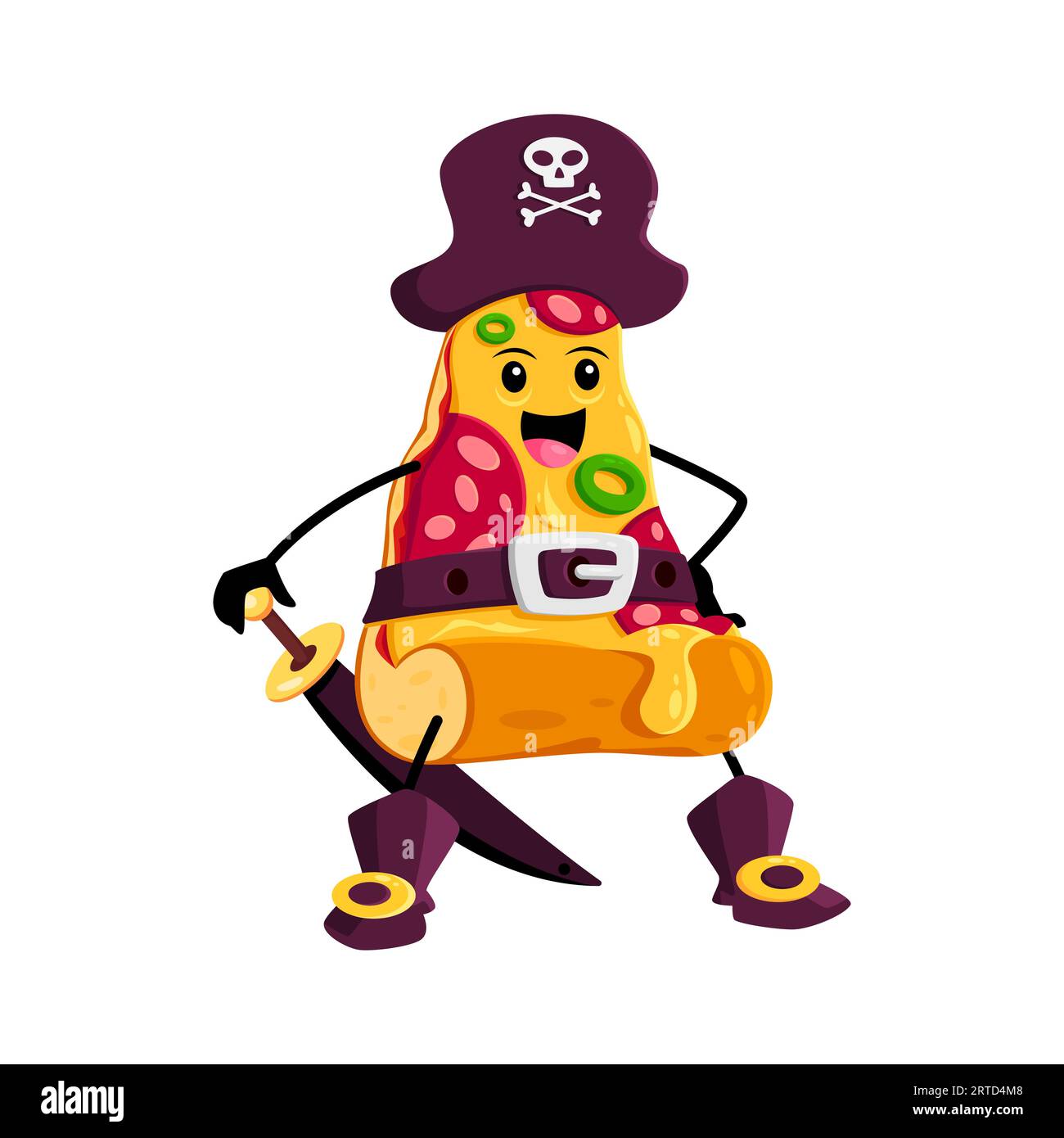 Cartoon-Fast-Food-Pizza Pirat und Korsar-Charakter. Street Cafe oder Pizzeria Essen Filibuster Kindermaskottchen, Take Away Restaurant Pizza Corsair Stock Vektor