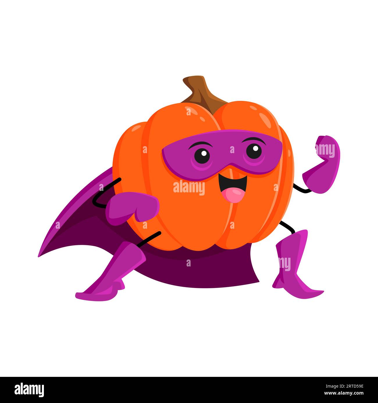 Cartoon Kürbis Superhelden Gemüsecharakter. Isolierte vektorreife, frische Kürbis-Superheldenpersönlichkeit in cape und Maske bereiten sich auf den Kampf vor. Lustiges Märchen Stock Vektor