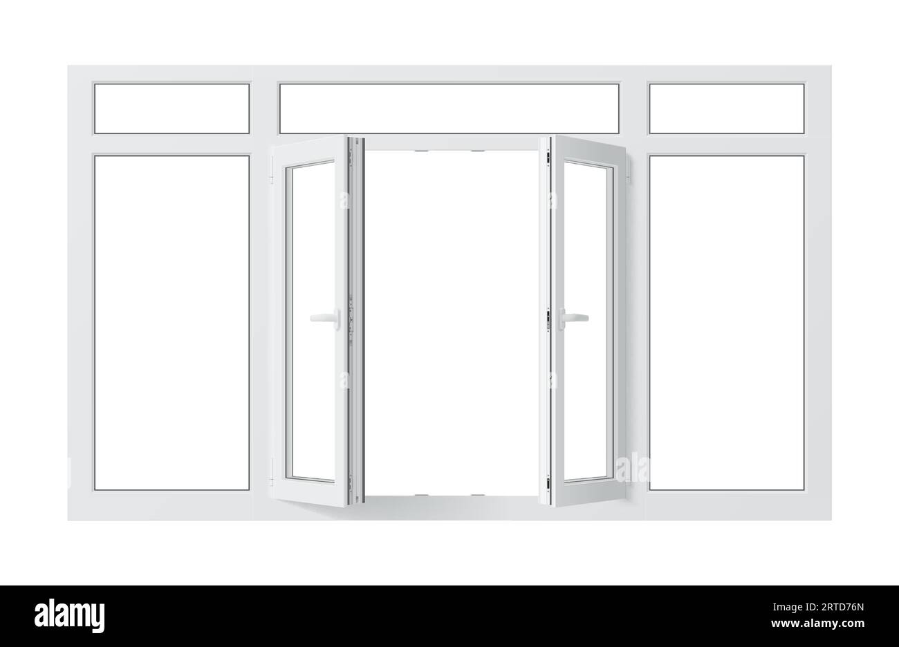 Realistische pvc-Fenster mit klaren Glasscheiben und langlebigem pvc-Rahmen, die für eine wartungsarme und langlebige Lösung für Wohn-A entwickelt wurden Stock Vektor