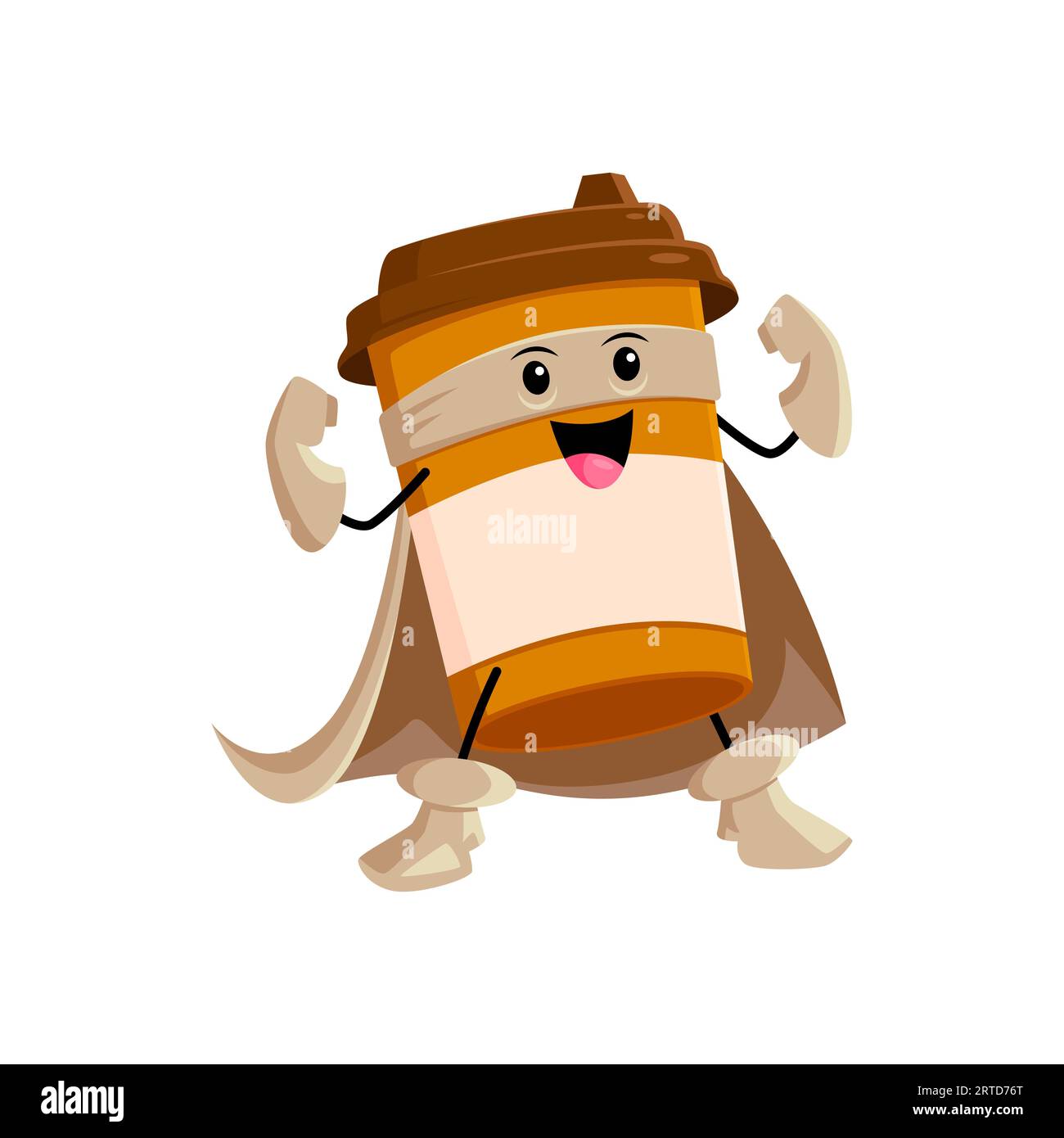 Cartoon Fast Food Kaffeetasse Superheldenfigur. Straßencafe oder Restaurant Heißgetränkeverteidiger fröhliches Maskottchen, Cappuccino oder Espresso Held oder Takeawa Stock Vektor