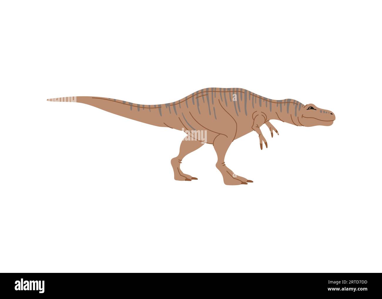 T-rex kindlicher Dino, Dinosaurier mit Streifen auf der Rückseite, lustige Zeichentrickfigur. Vector Apatosaurus große Donner-Eidechse, kindlicher tyrannosaurus Stock Vektor