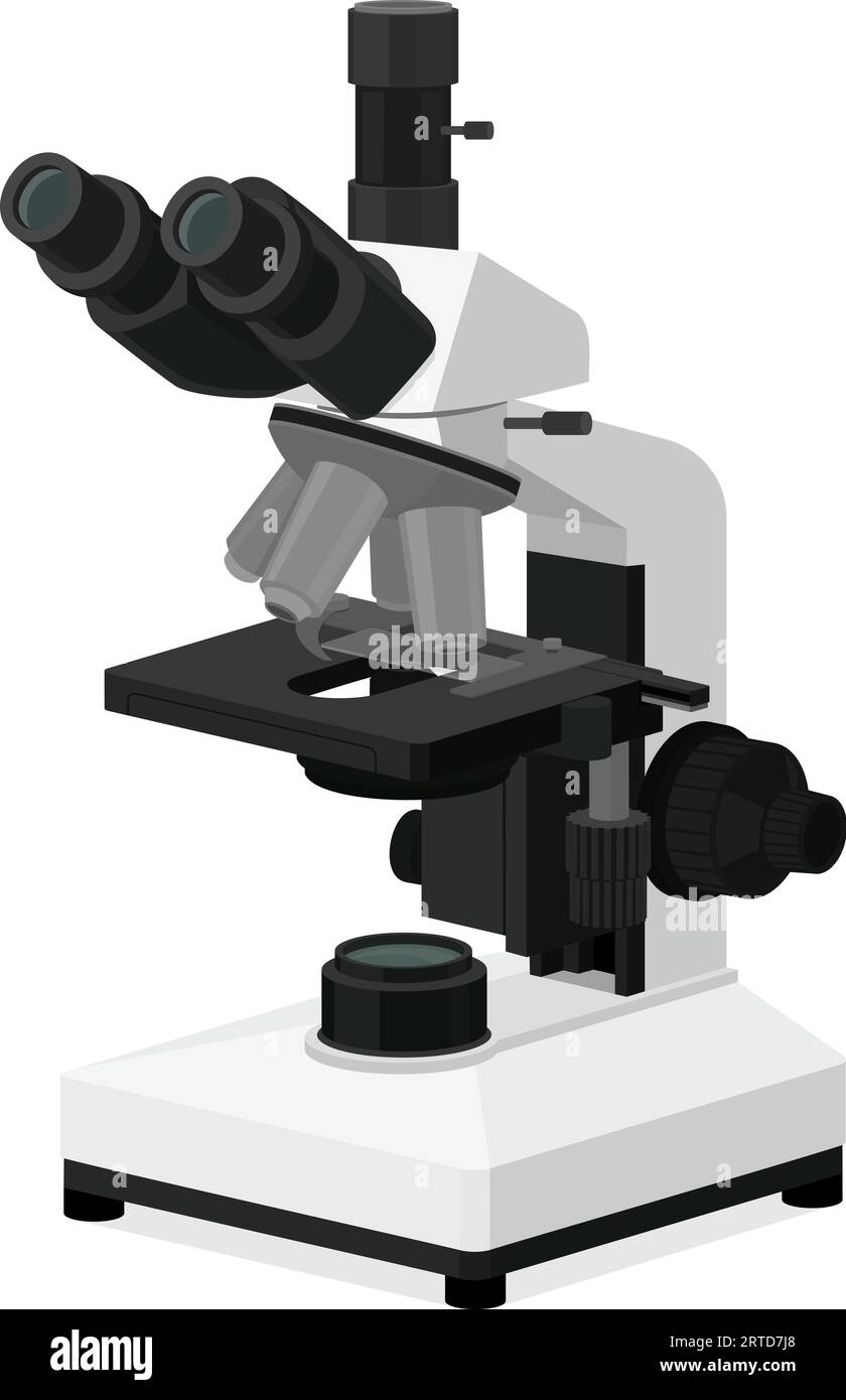 Professionelles Labormikroskop isoliert: Wissenschaftliche Forschung und medizinisches Konzept Stock Vektor
