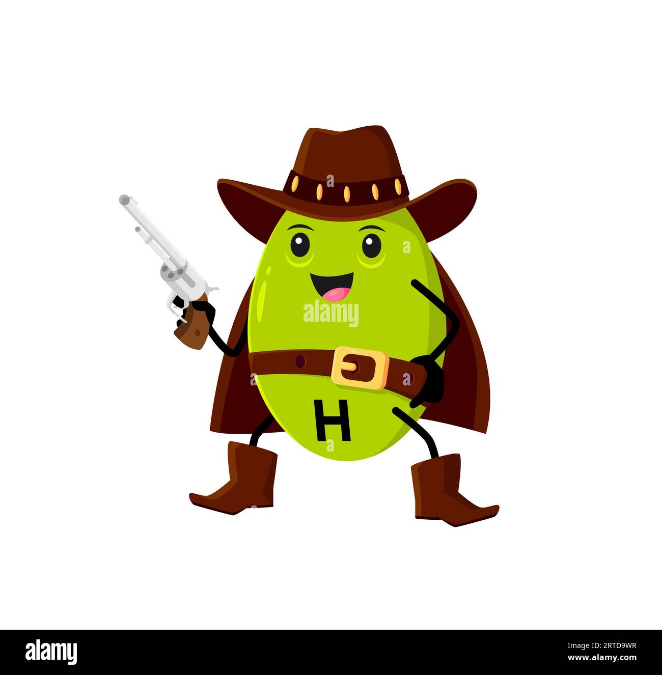 Cartoon Vitamin H Räuber Charakter, Bandit Cowboy oder Wild West Ranger, Vektor Kinder Maskottchen. Lustiges süßes Vitamin H im Cowboyhut mit Western-Schrotflinte im Bandoleer, Kinder-Multivitamin-Maskottchen Stock Vektor