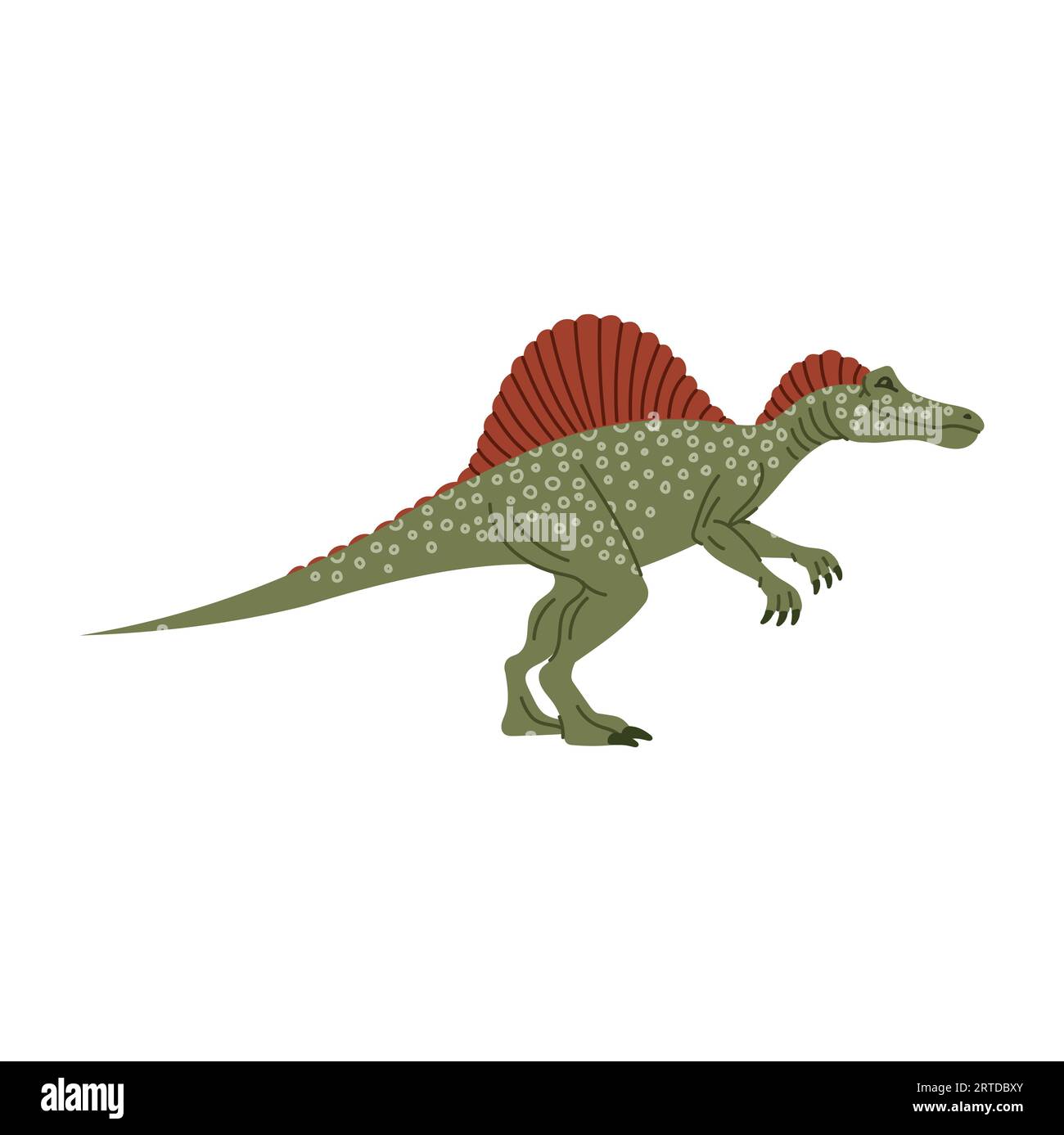 Spinosaurus isolierte Wirbelsäulenechse, Comic Theropod Dinosaurier. Vektortier aus prähistorischer Zeit, große alte Echse. Dino mit hohen neuralen Wirbelsäulen auf dem Rücken Stock Vektor