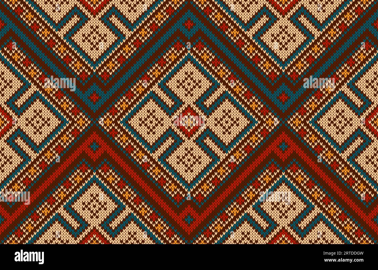 Aztekisch-peruanisches mexikanisches Strickmuster, ethnische Verzierung. Nahtloser Vektor-Hintergrund mit gestrickter Textur, inspiriert von der indigenen Kultur Mexikos und perus. Geometrische Formen textiler dekorativer Kunst Stock Vektor